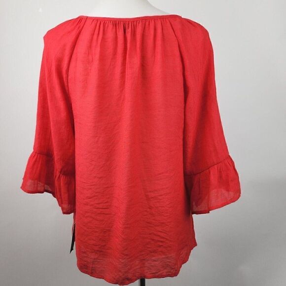 ZAC & RACHEL Red Beaded 3/4 Bell Sleeve Blouse Peasant Swing Top Womens Sz M $48 - Picture 6 of 7